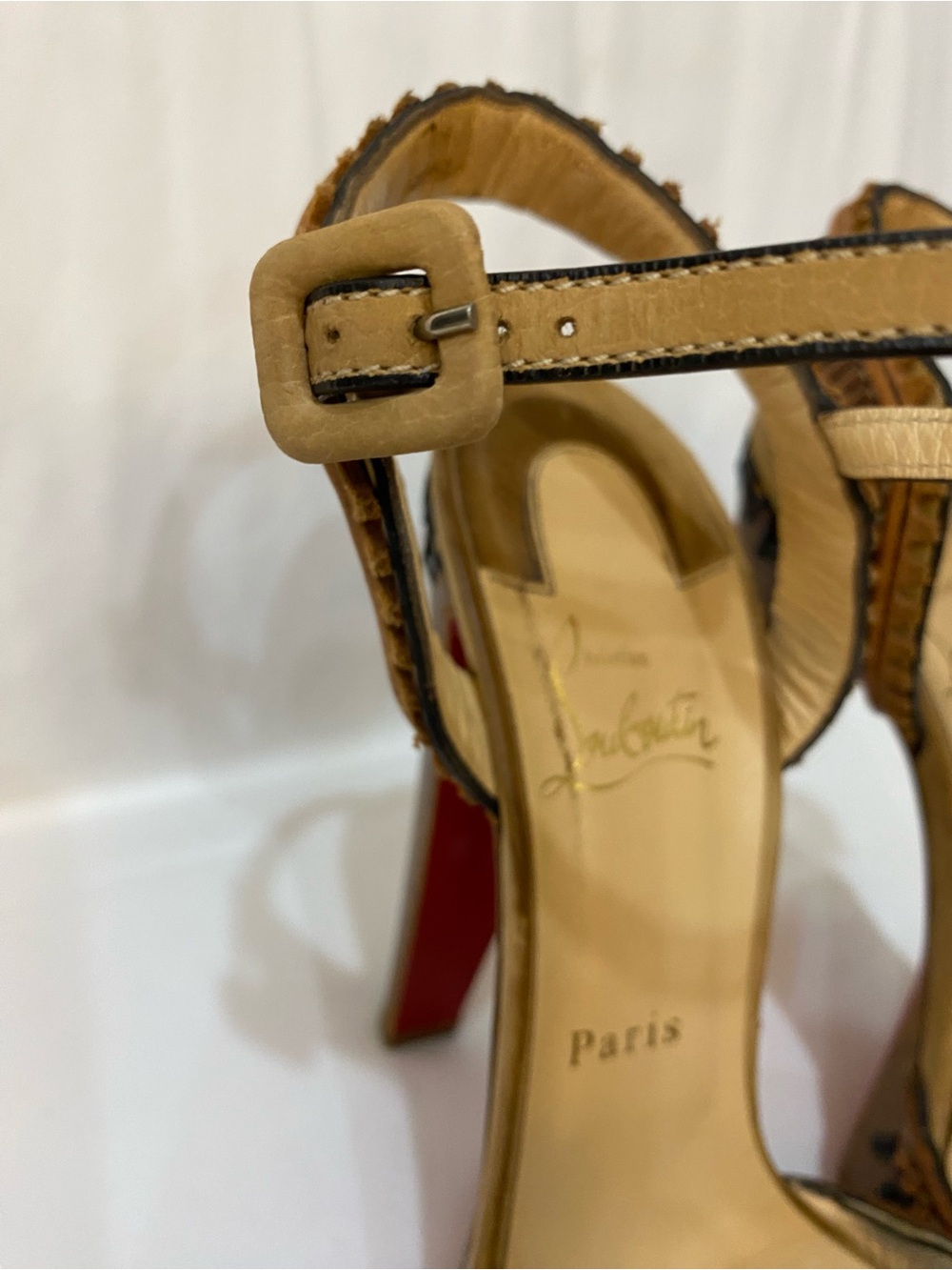 Christian Louboutin Trepi High 140 Tan Leather Platform Sandals Women’s Size 40 - Picture 5 of 12